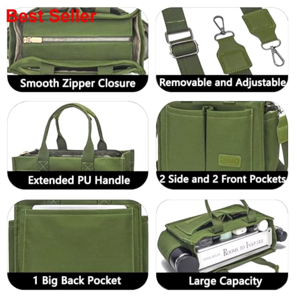 Large Canvas Tote Bag with Laptop Compartment for Work Travel - Picture 5 of 7